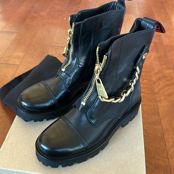 Zadig & Voltaire Joe Cecilia leather combat moto boots with gold chain US size 5 - Picture 11 of 17